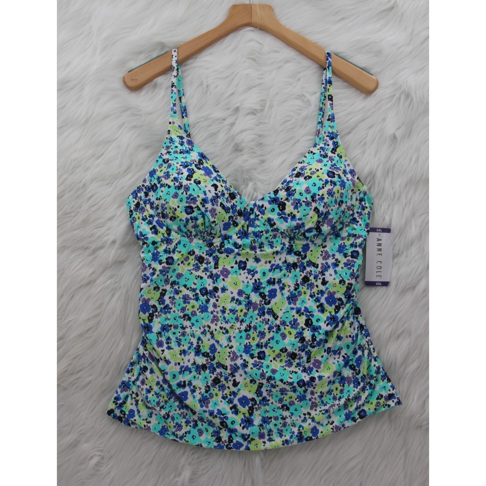 Anne Cole Blue Ditzy Tankini Swim Top NWT Women's Size XXL UPF 50 Style ACSK200